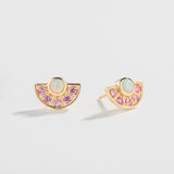 OPAL FAN STUDS | 14K GOLD & PINK SAPPHIRE