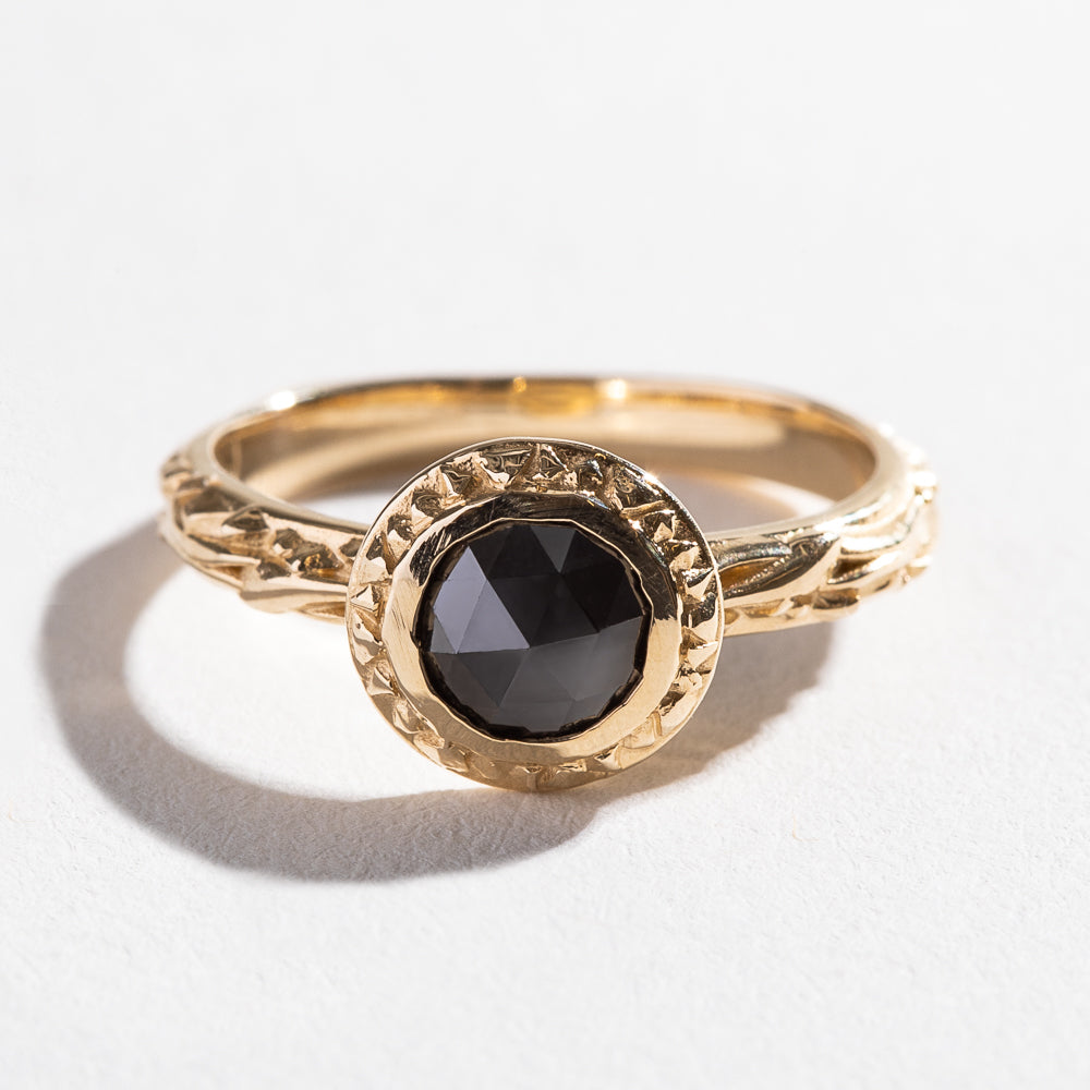 MATRIX HALO BEZEL ENGAGEMENT RING | 14K GOLD & BLACK DIAMOND