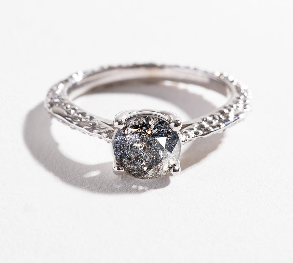 MESA SOLITAIRE ENGAGEMENT RING | 14K GOLD | SALT & PEPPER DIAMOND