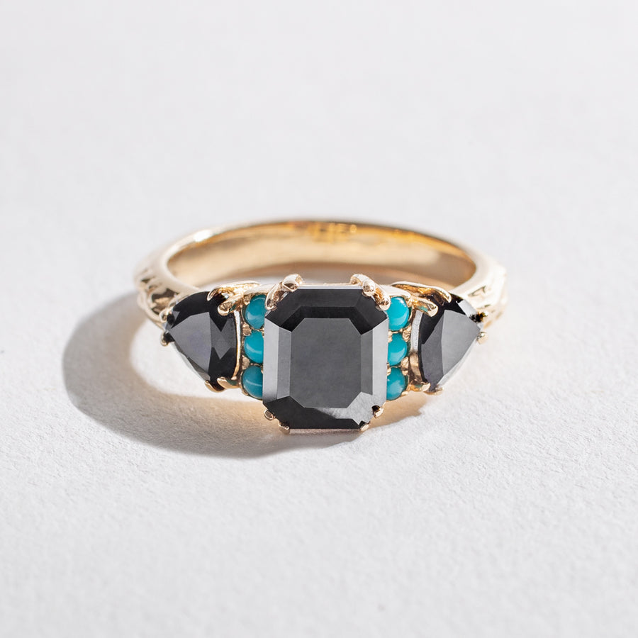 VERDEL | Black Tungsten Ring, Turquoise Inlay, Beveled Edge – Aydins Jewelry