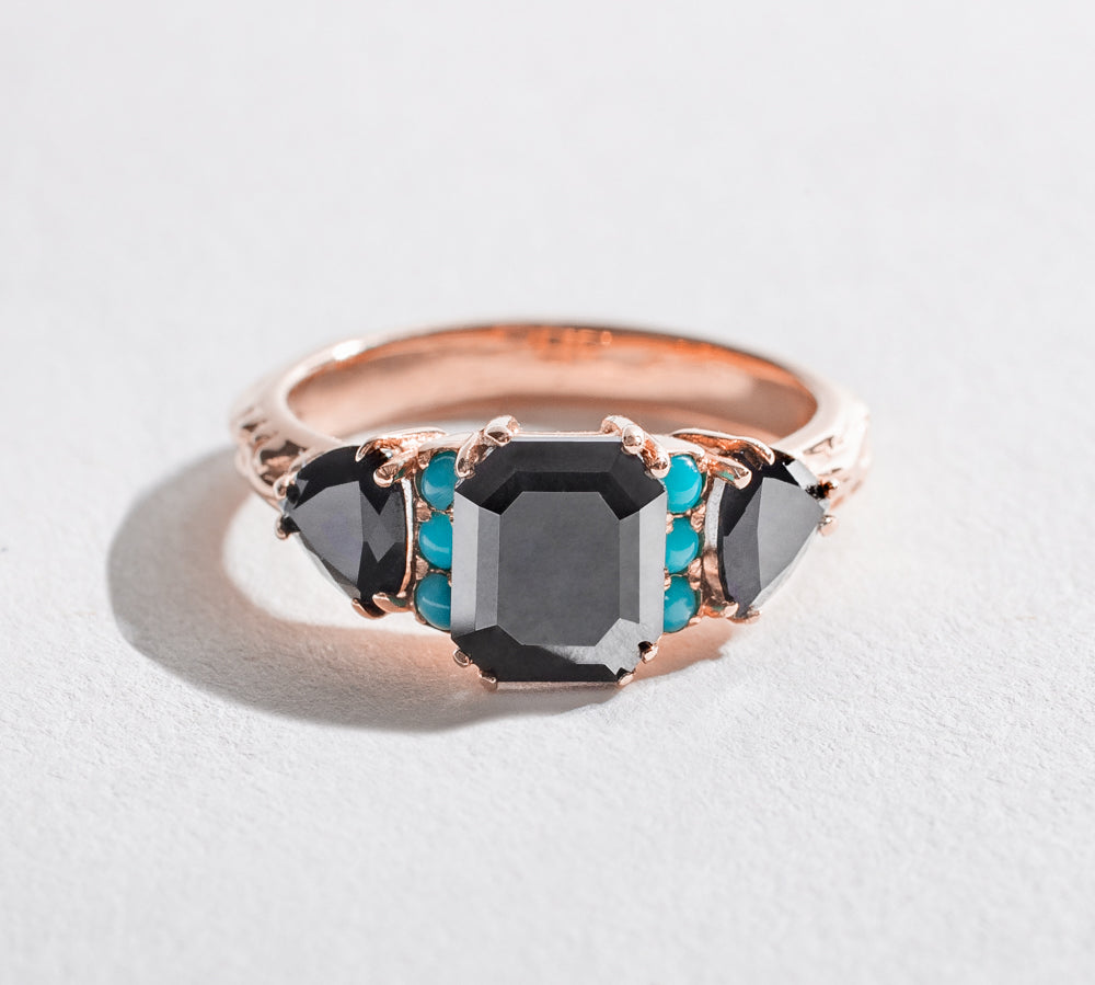 BONADONNA ENGAGEMENT RING | 14K GOLD | BLACK DIAMOND & TURQUOISE