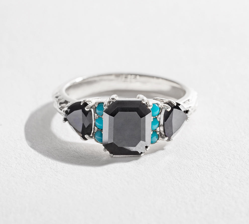 BONADONNA ENGAGEMENT RING | 14K GOLD | BLACK DIAMOND & TURQUOISE