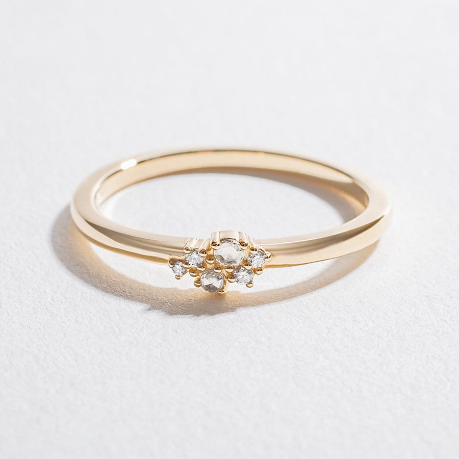 DIAMOND CLUSTER STACKABLE RING| 14K YELLOW GOLD
