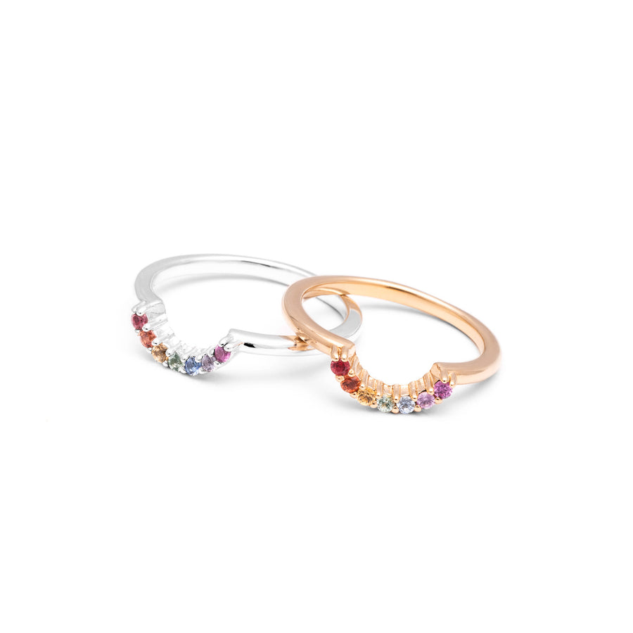 RAINBOW CONTOUR BAND | SILVER & SAPPHIRES - AngelaMonacojewelry