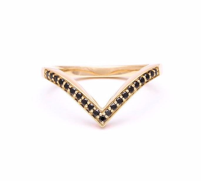 CHEVRON STACKING RINGS | GOLD & BLACK DIAMONDS - AngelaMonacojewelry