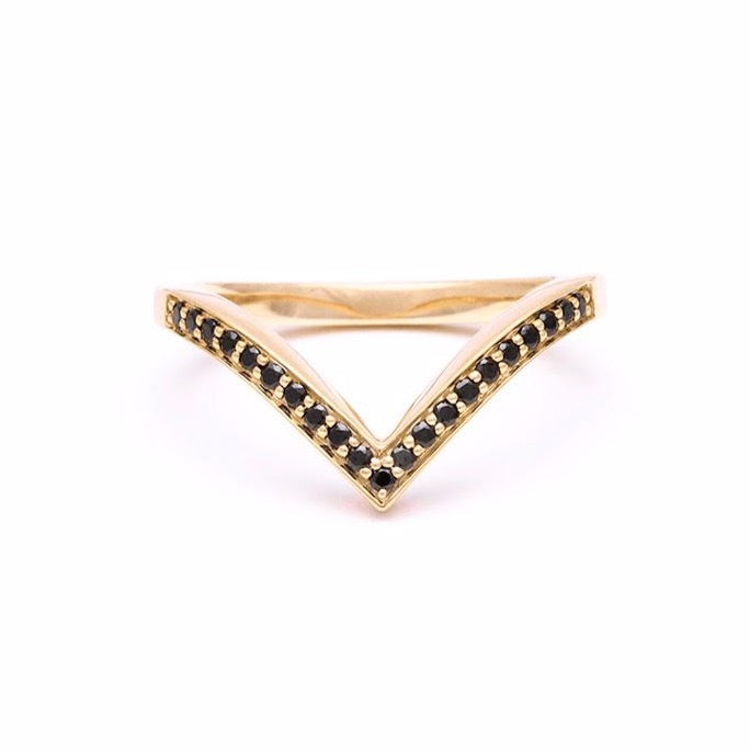 CHEVRON STACKING RINGS | GOLD & BLACK DIAMONDS - AngelaMonacojewelry