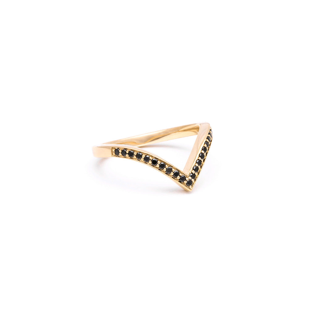 CHEVRON STACKING RINGS | GOLD & BLACK DIAMONDS - AngelaMonacojewelry