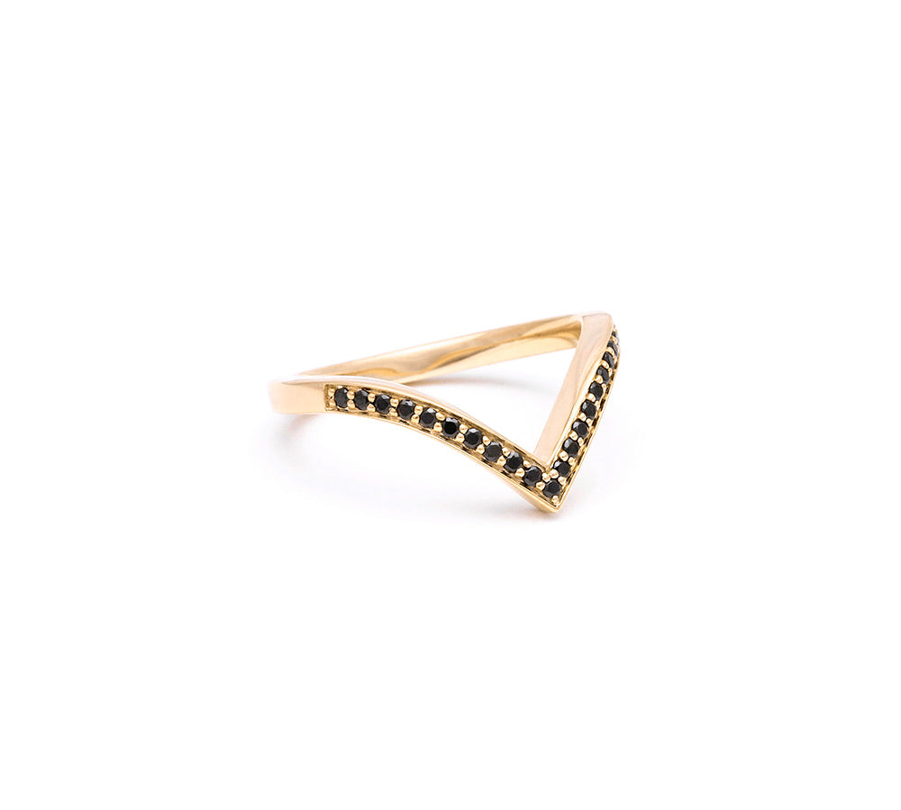 CHEVRON STACKING RINGS | GOLD & BLACK DIAMONDS - AngelaMonacojewelry