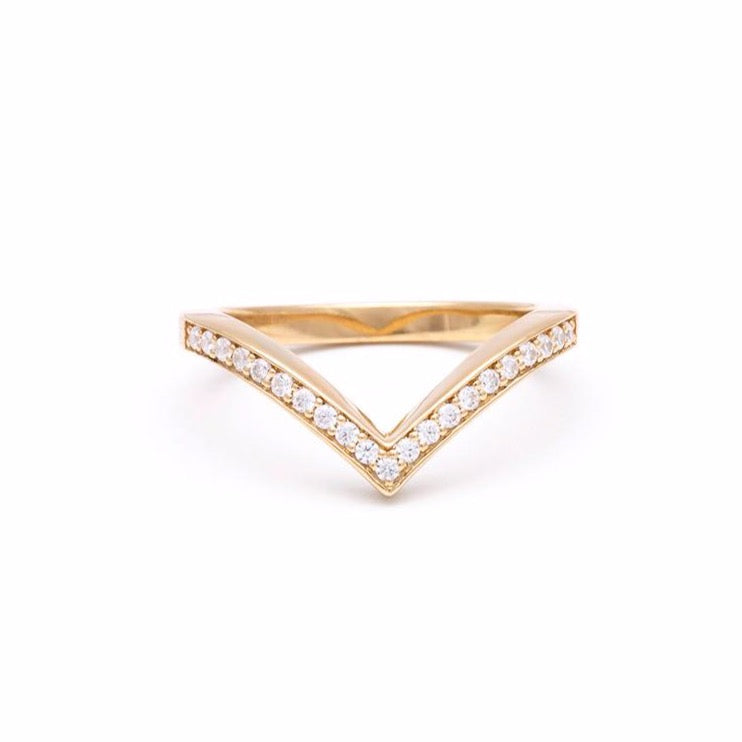 PAVE CHEVRON STACKING RINGS | 14k GOLD & WHITE DIAMOND - AngelaMonacojewelry