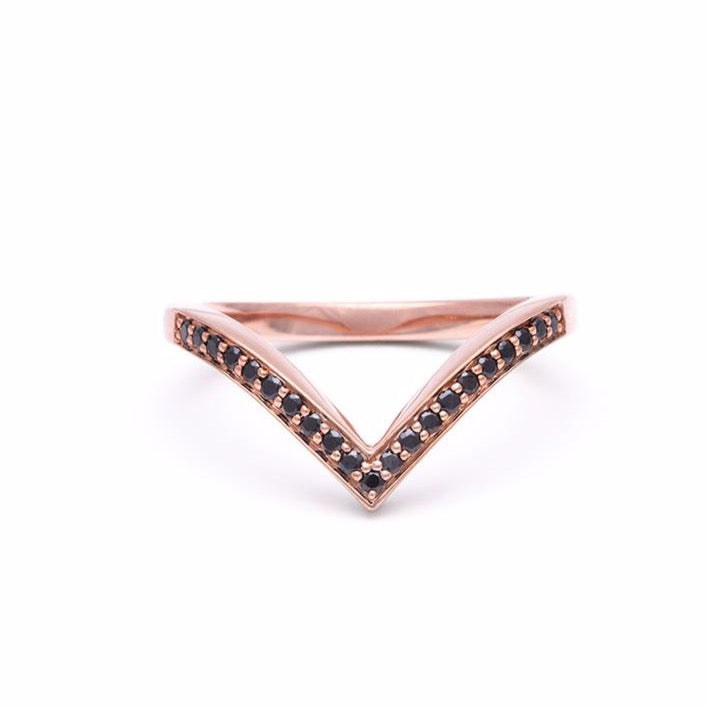 PAVÉ CHEVRON RING | ROSE GOLD & BLACK DIAMOND - AngelaMonacojewelry