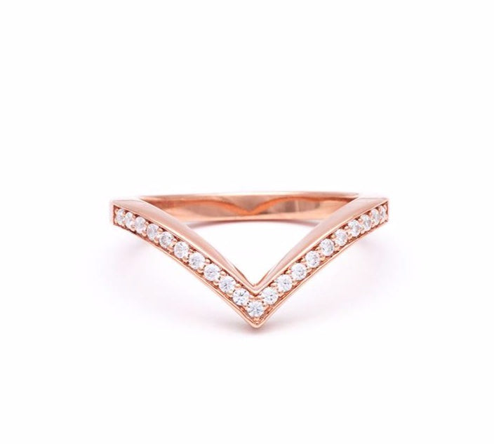 PAVE CHEVRON STACKING RINGS | ROSE GOLD & WHITE DIAMOND - AngelaMonacojewelry