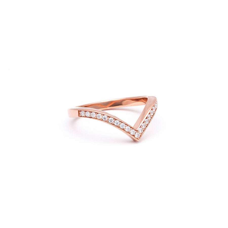 PAVE CHEVRON STACKING RINGS | ROSE GOLD & WHITE DIAMOND - AngelaMonacojewelry