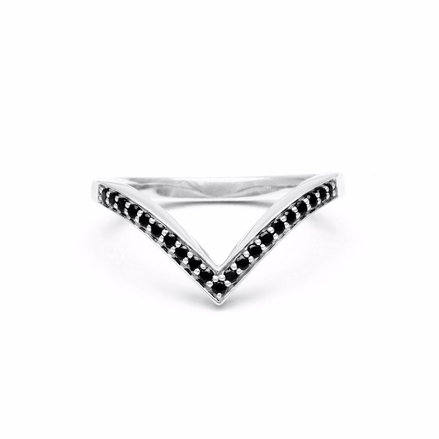PAVE CHEVRON STACKING RING | SILVER & BLACK DIAMOND - AngelaMonacojewelry