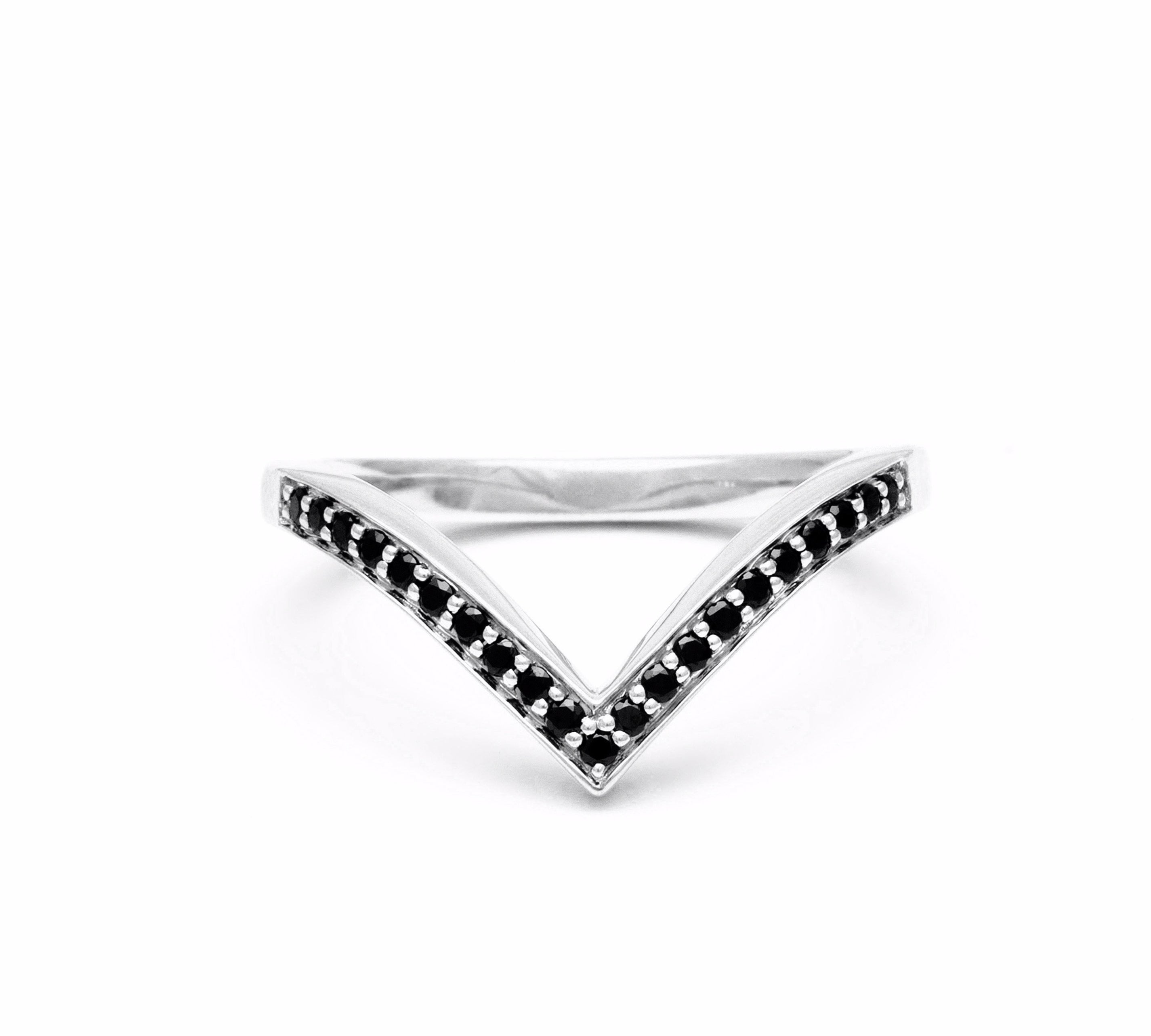 PAVÉ CHEVRON STACKING RINGS | WHITE GOLD & BLACK DIAMONDS - AngelaMonacojewelry