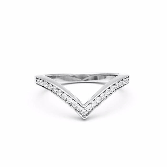 PAVÉ CHEVRON STACKING RINGS | SILVER & WHITE DIAMONDS - AngelaMonacojewelry