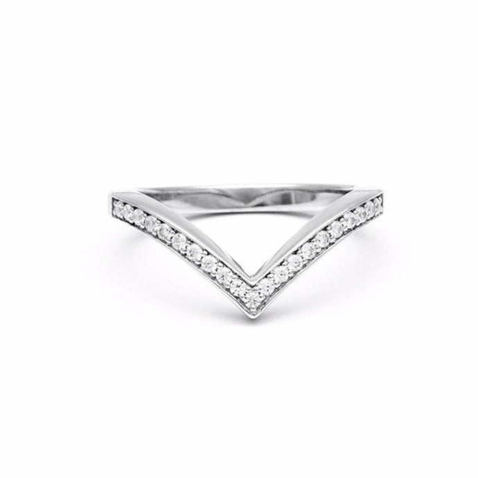 PAVÉ CHEVRON STACKING RINGS | SILVER & WHITE DIAMONDS - AngelaMonacojewelry