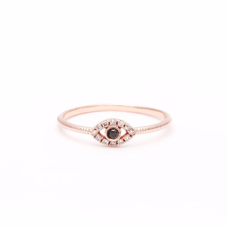 DIAMOND EVIL EYE RING | ROSE GOLD - AngelaMonacojewelry