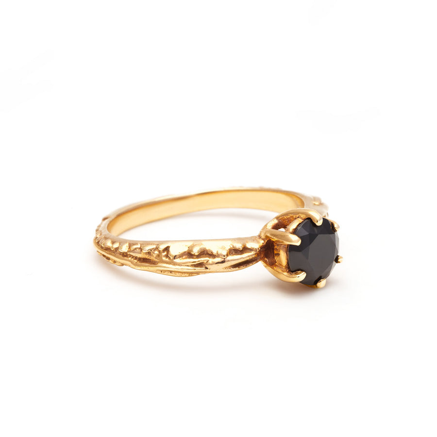 FACETED MATRIX SOLITAIRE RING | YELLLOW GOLD VERMEIL & ONYX