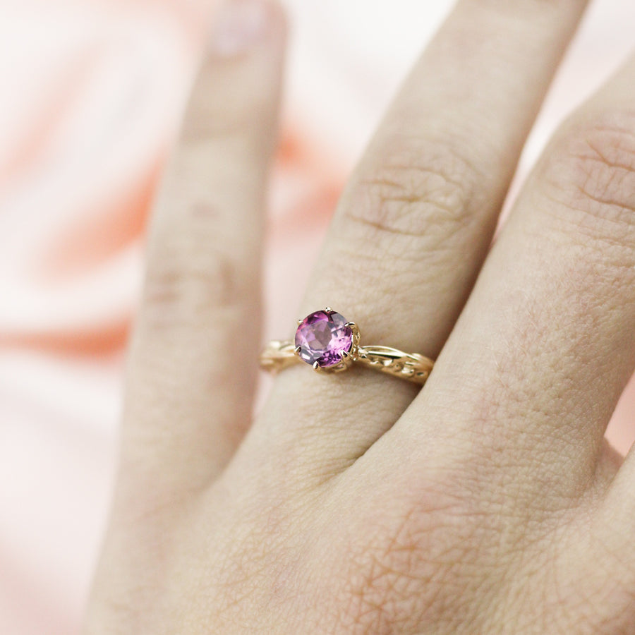 FACETED MATRIX SOLITAIRE ENGAGEMENT RING | 14K GOLD & PINK TOURMALINE