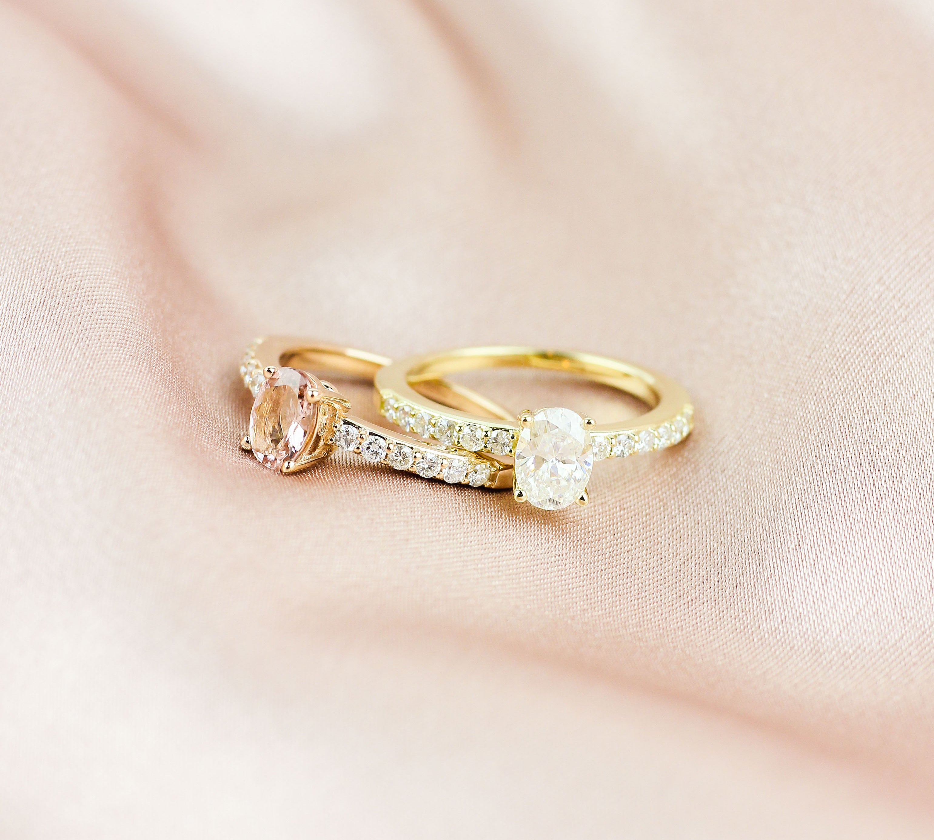 BALLERINA ENGAGEMENT RING | 14K GOLD | PINK MORGANITE & DIAMONDS