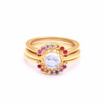 MATRIX HALO RAINBOW UNION (NO. 1) | 14k GOLD & MOONSTONE |  RAINBOW SAPPHIRES - AngelaMonacojewelry