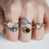 MATRIX HALO BEZEL ENGAGEMENT RING | 14K GOLD | SALT & PEPPER DIAMOND