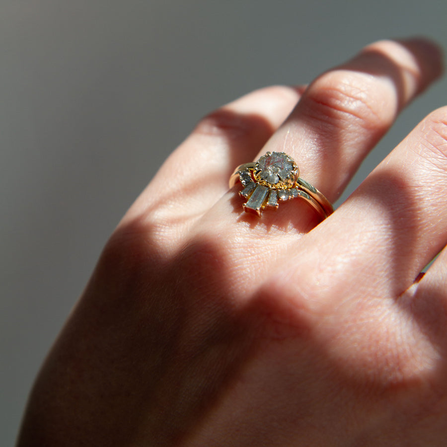 angela monaco jewelry philadelphia jeweler matrix halo engagement ring 14K yellow gold salt and pepper diamond