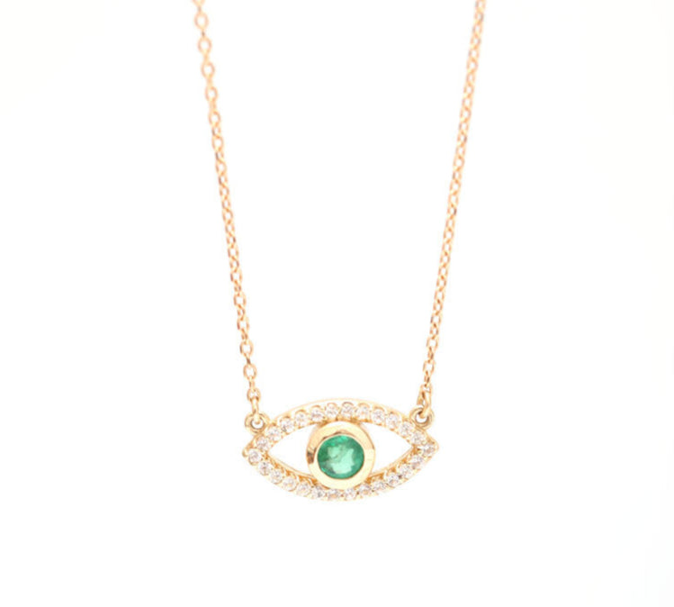 angela monaco jewelry philadelphia jeweler evil eye necklace 14k yellow gold emerald white sapphire