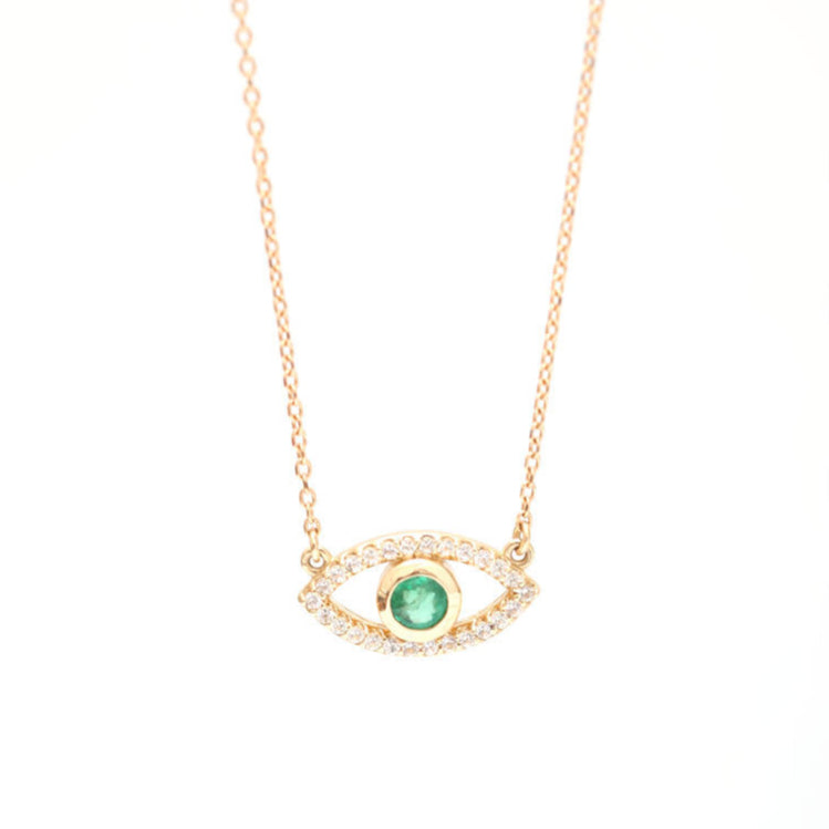 angela monaco jewelry philadelphia jeweler evil eye necklace 14k yellow gold emerald white sapphire