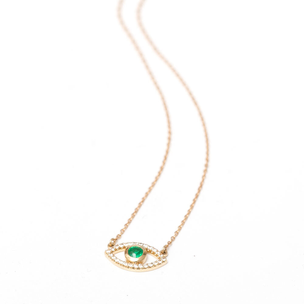 angela monaco jewelry philadelphia jeweler evil eye necklace 14k yellow gold emerald white sapphire