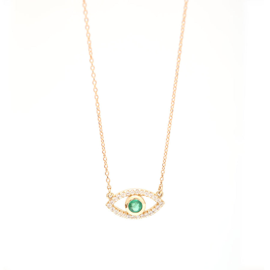 angela monaco jewelry philadelphia jeweler evil eye necklace 14k yellow gold emerald white sapphire