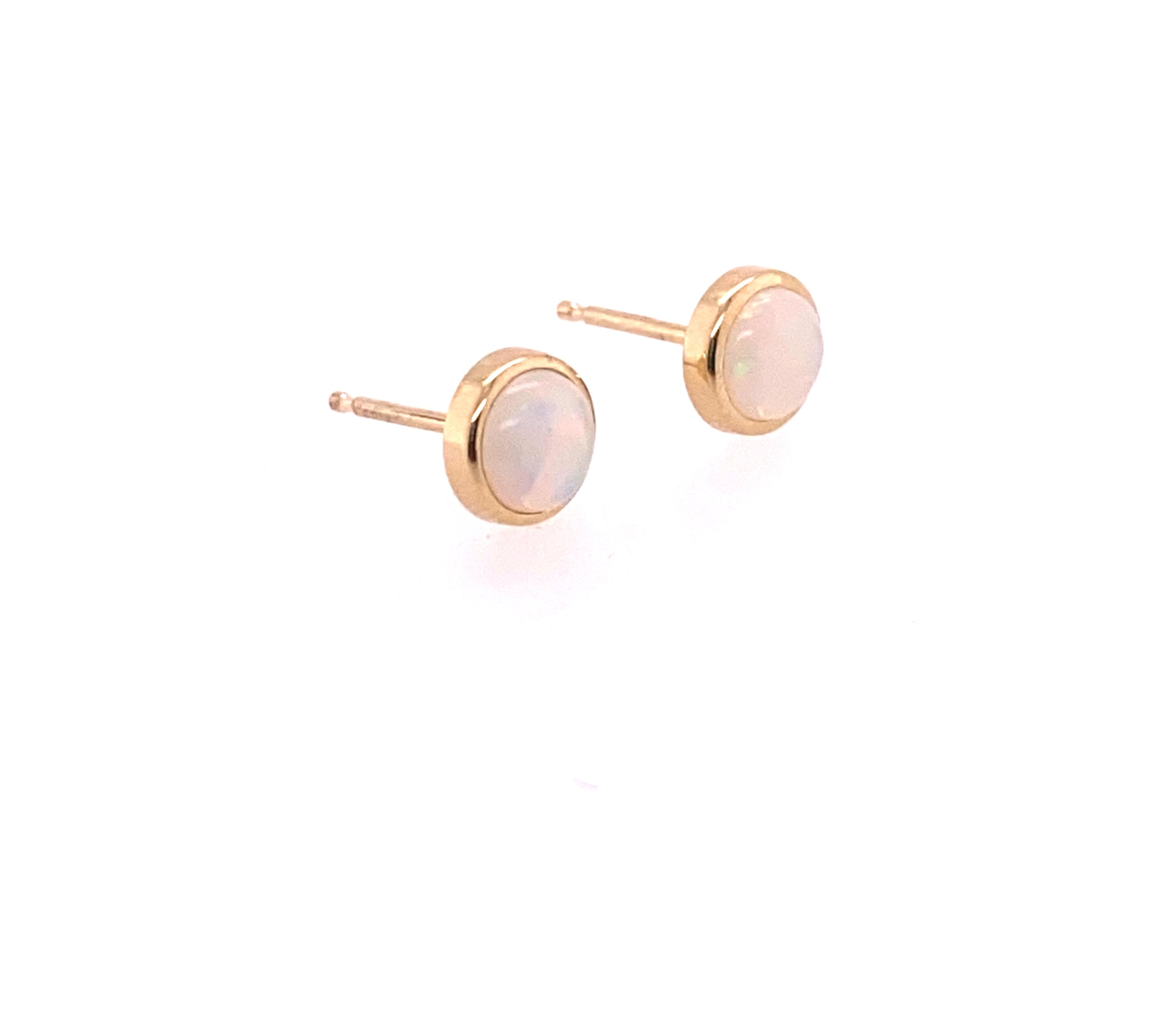 angela monaco jewelry philadelphia jeweler opal bezel studs 14K yellow gold opal earrings