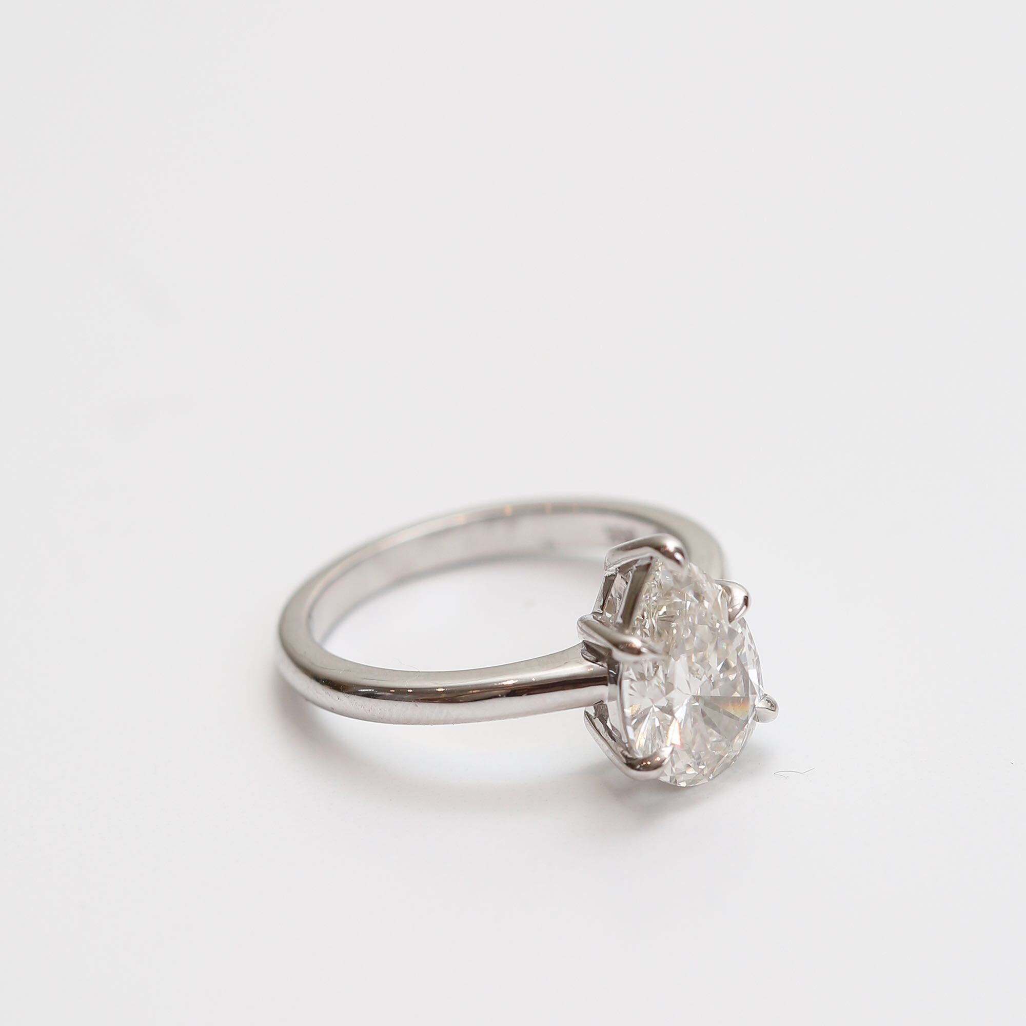 Angela Monaco Jewelry Philadelphia pear solitaire w4k white gold and lab created 2 carat diamond