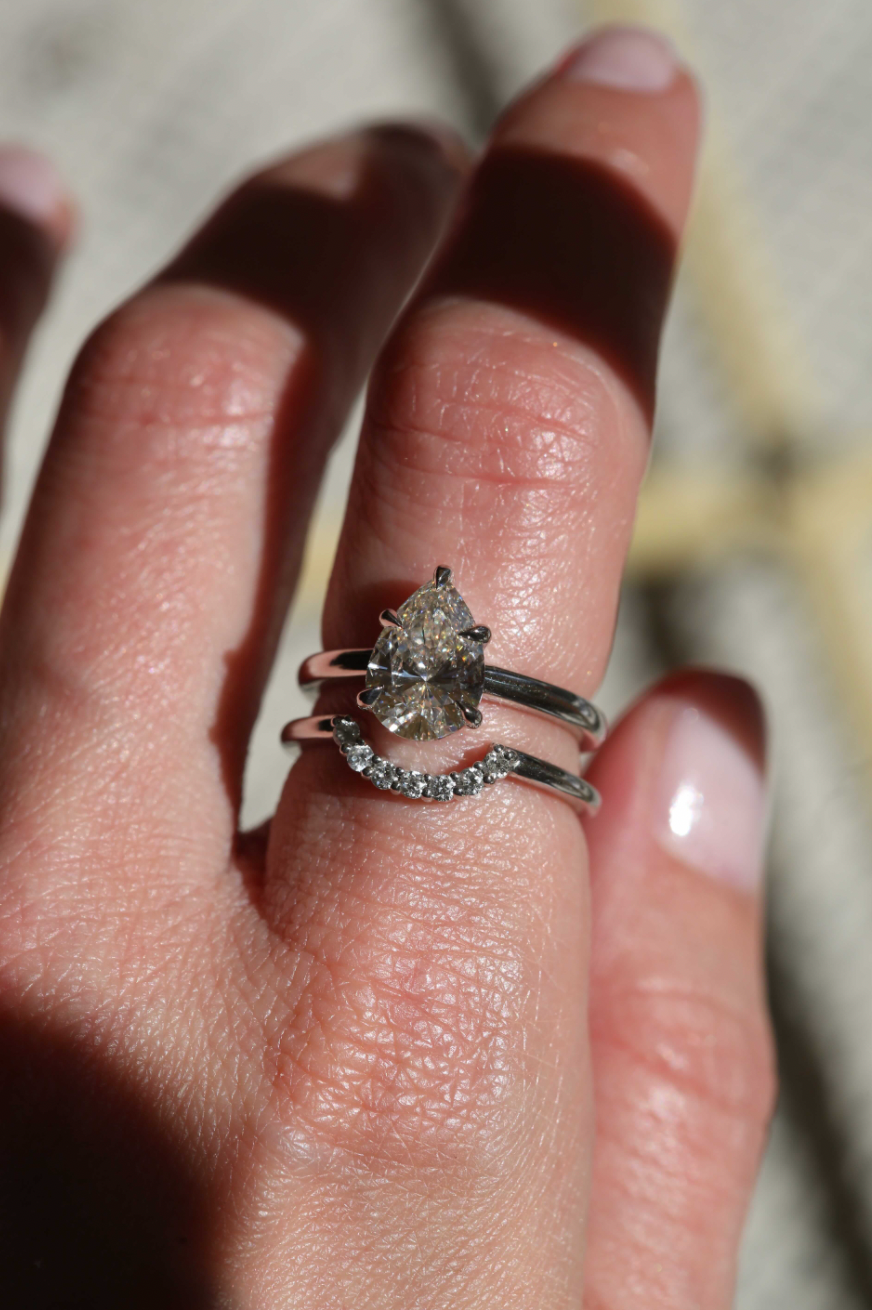 Angela Monaco Jewelry Philadelphia pear solitaire w4k white gold and lab created 2 carat diamond