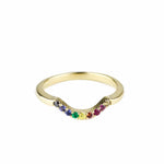 angela monaco jewelry full rainbow contour band 14K yellow gold rainbow sapphires black diamond chocolate diamond pride flag ring