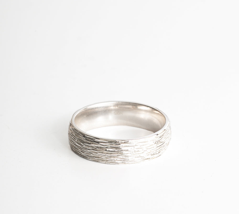 angela monaco jewelry philadelphia sterling silver tree bark textured wedding band ring
