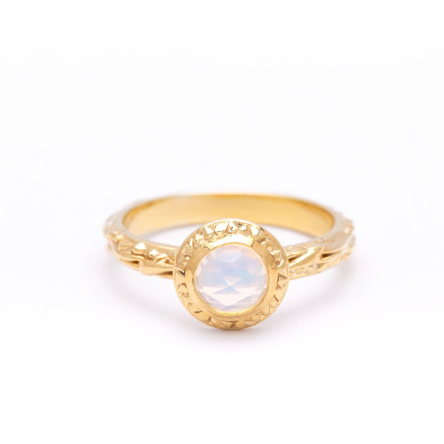 MATRIX HALO BEZEL RING | GOLD VERMEIL & ROSE CUT OPAL - AngelaMonacojewelry