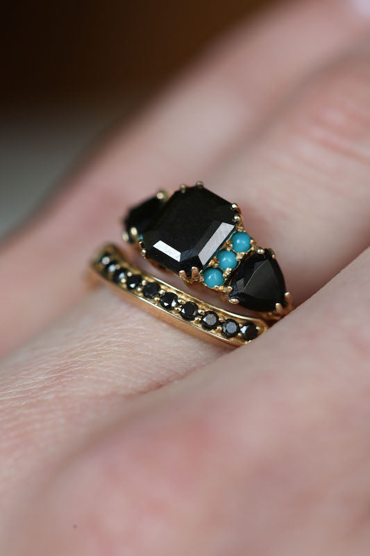 Angela Monaco Jewelry philadelphia bonadonna engagement ring black diamond turquoise 14k yellow gold