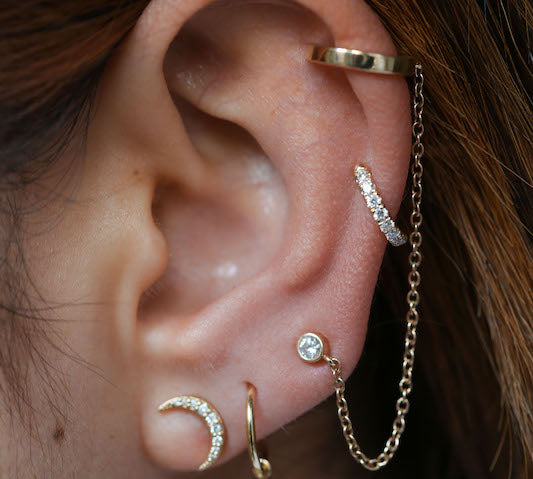Angela Monaco Jewelry philadelphia chained ear cuff 14k yellow gold and white diamond