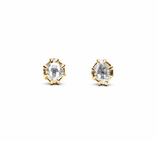RAW STUD EARRINGS | 14k GOLD & HERKIMER - AngelaMonacojewelry
