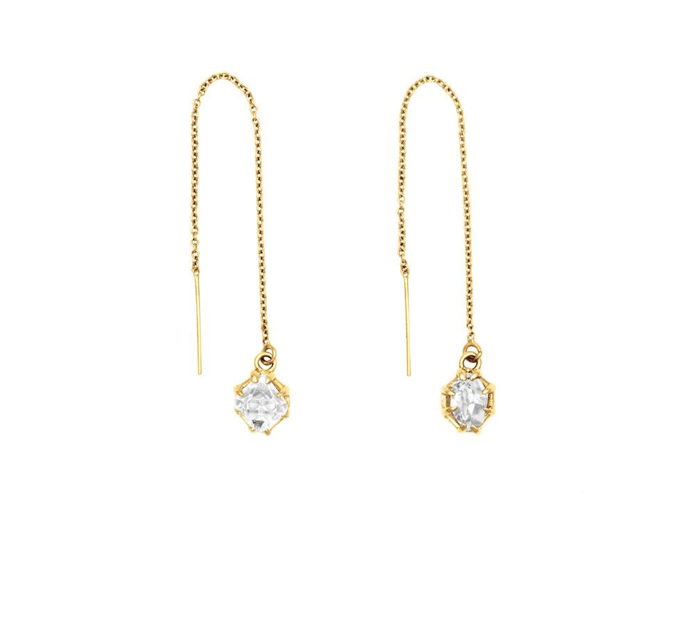 RAW THREADER EARRINGS | 14k GOLD & HERKIMER - AngelaMonacojewelry