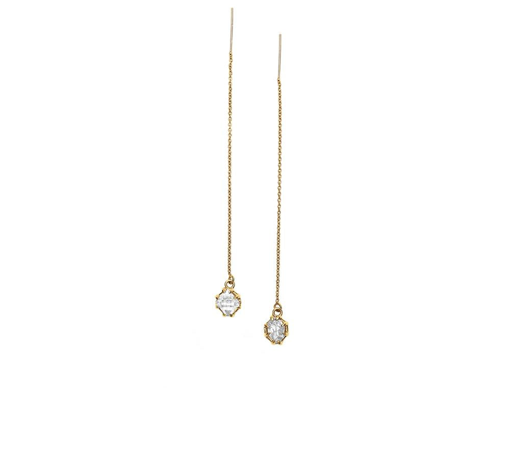 RAW THREADER EARRINGS | 14k GOLD & HERKIMER - AngelaMonacojewelry
