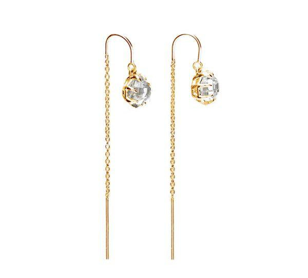 RAW U-BAR THREADER EARRINGS | 14k GOLD & HERKIMER - AngelaMonacojewelry