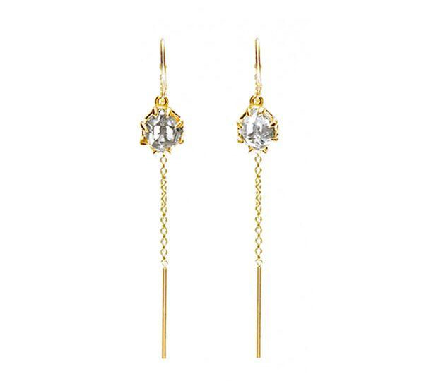 RAW U-BAR THREADER EARRINGS | 14k GOLD & HERKIMER - AngelaMonacojewelry