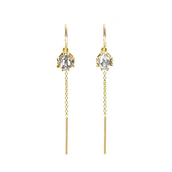 RAW U-BAR THREADER EARRINGS | 14k GOLD & HERKIMER - AngelaMonacojewelry