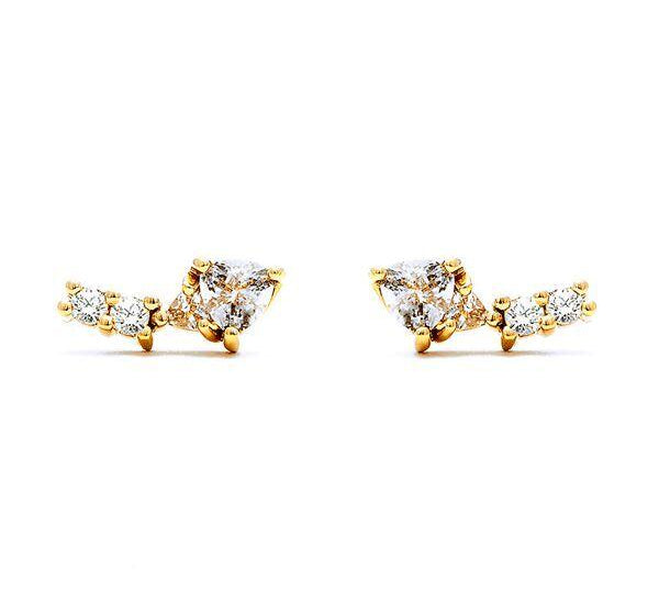 TRILLION PRAXIS CLIMBER EARRINGS | 14k GOLD & HERKIMER - AngelaMonacojewelry
