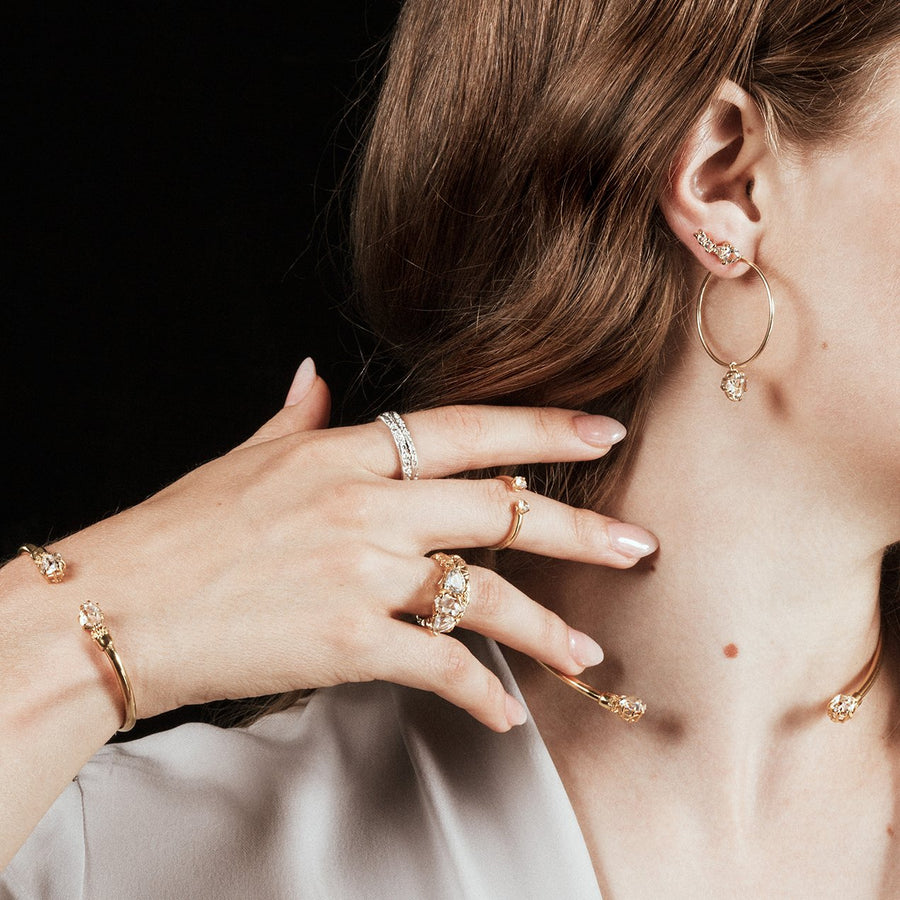 TRILLION PRAXIS CLIMBER EARRINGS | 14k GOLD & HERKIMER - AngelaMonacojewelry