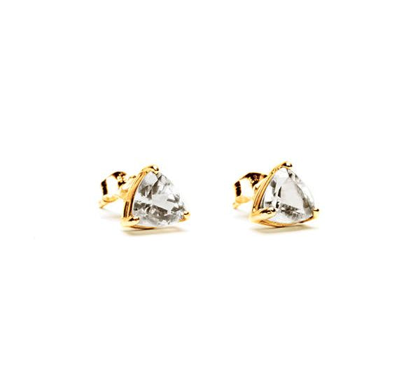 TRILLION STUD EARRINGS | 14k GOLD & HERKIMER - AngelaMonacojewelry