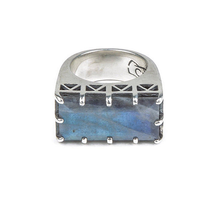 EAST WEST CROWN RING | SILVER & LABRADORITE - AngelaMonacojewelry
