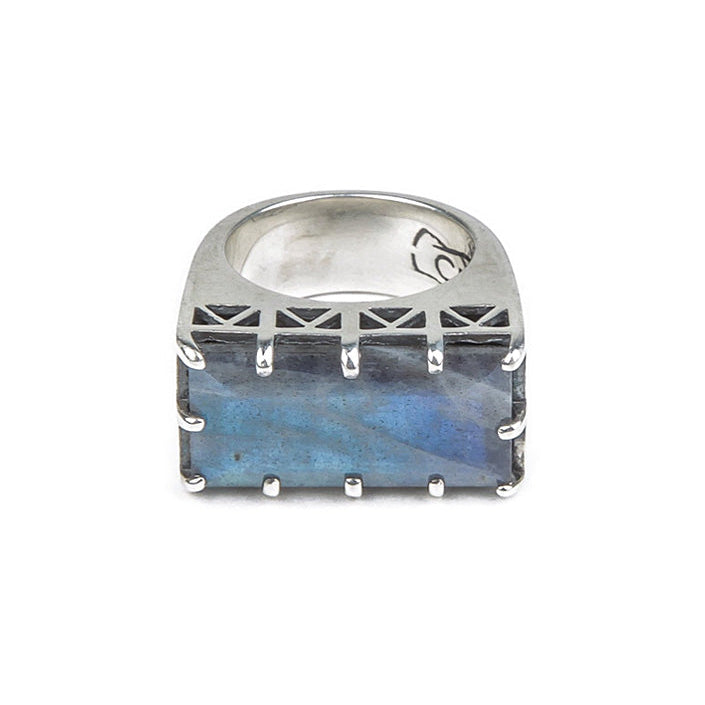 EAST WEST CROWN RING | SILVER & LABRADORITE - AngelaMonacojewelry